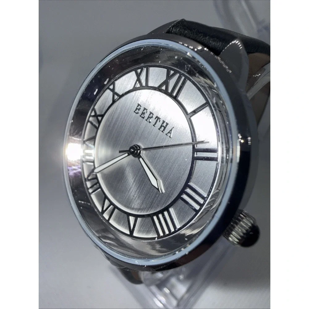 Bertha Women's Watch BR6505 Matte Silver  Dial Black Leather Quartz 38mm